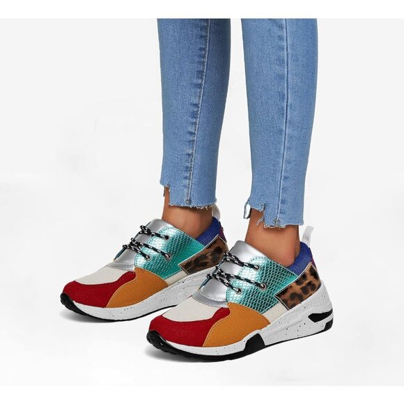 🆕 Women Red High Heel Wedge Sneakers Fashion Cliff Platform Retro Lace Up Shoes - Picture 9 of 9